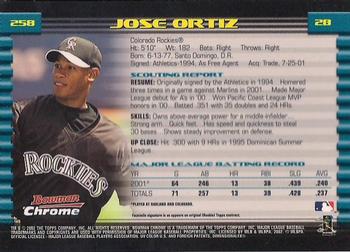 2002 Bowman Chrome #258 Jose Ortiz Back