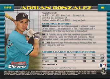 2002 Bowman Chrome #273 Adrian Gonzalez Back