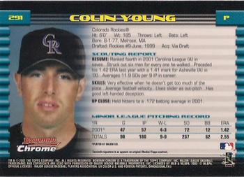 2002 Bowman Chrome #291 Colin Young Back