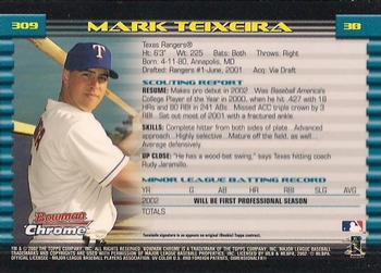 2002 Bowman Chrome #309 Mark Teixeira Back