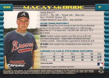 2002 Bowman Chrome #339 Macay McBride Back