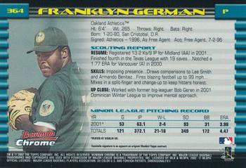 2002 Bowman Chrome #364 Franklyn German Back
