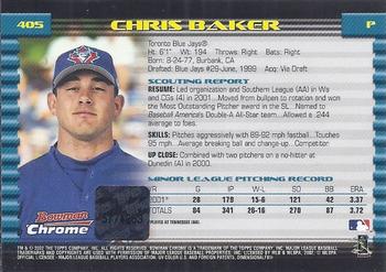 2002 Bowman Chrome #405 Chris Baker Back