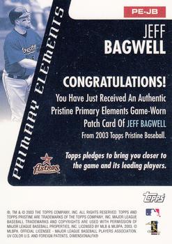 2003 Topps Pristine - Primary Elements Patch Relics #PE-JB Jeff Bagwell Back