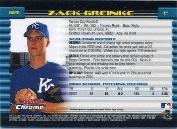 2002 Bowman Draft Picks & Prospects - Chrome #BDP6 Zack Greinke Back