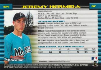 2002 Bowman Draft Picks & Prospects - Chrome #BDP11 Jeremy Hermida Back