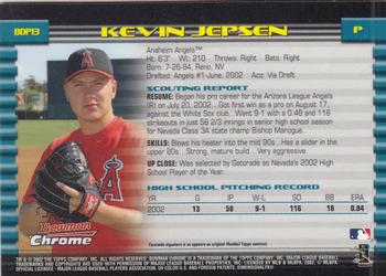 2002 Bowman Draft Picks & Prospects - Chrome #BDP13 Kevin Jepsen Back
