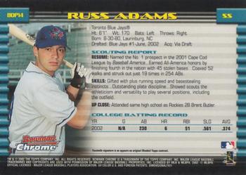 2002 Bowman Draft Picks & Prospects - Chrome #BDP14 Russ Adams Back