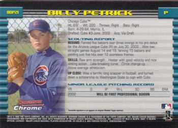2002 Bowman Draft Picks & Prospects - Chrome #BDP21 Billy Petrick Back