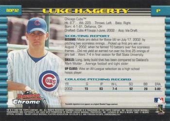 2002 Bowman Draft Picks & Prospects - Chrome #BDP32 Luke Hagerty Back