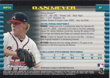 2002 Bowman Draft Picks & Prospects - Chrome #BDP34 Dan Meyer Back