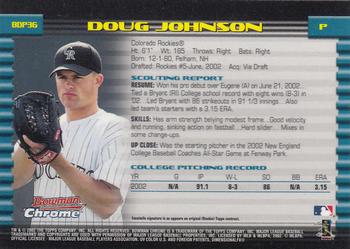 2002 Bowman Draft Picks & Prospects - Chrome #BDP36 Doug Johnson Back