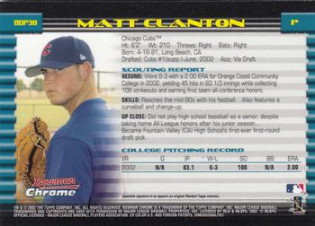 2002 Bowman Draft Picks & Prospects - Chrome #BDP38 Matt Clanton Back