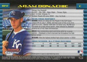 2002 Bowman Draft Picks & Prospects - Chrome #BDP47 Adam Donachie Back