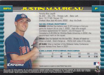 2002 Bowman Draft Picks & Prospects - Chrome #BDP54 Justin Maureau Back