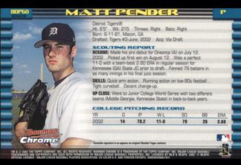 2002 Bowman Draft Picks & Prospects - Chrome #BDP60 Matt Pender Back