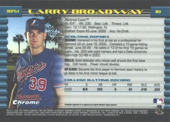 2002 Bowman Draft Picks & Prospects - Chrome #BDP64 Larry Broadway Back