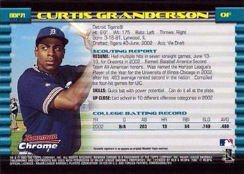2002 Bowman Draft Picks & Prospects - Chrome #BDP71 Curtis Granderson Back