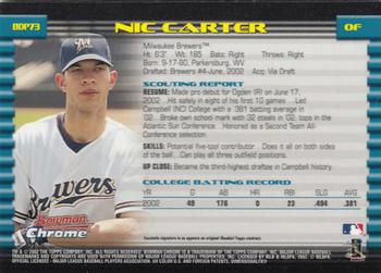 2002 Bowman Draft Picks & Prospects - Chrome #BDP73 Nic Carter Back