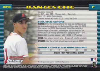 2002 Bowman Draft Picks & Prospects - Chrome #BDP88 Dan Cevette Back