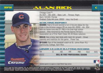 2002 Bowman Draft Picks & Prospects - Chrome #BDP90 Alan Rick Back