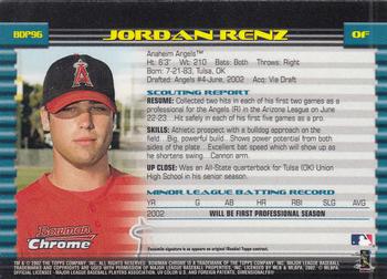 2002 Bowman Draft Picks & Prospects - Chrome #BDP96 Jordan Renz Back