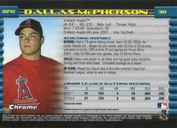 2002 Bowman Draft Picks & Prospects - Chrome #BDP112 Dallas McPherson Back