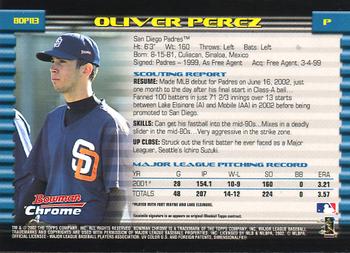 2002 Bowman Draft Picks & Prospects - Chrome #BDP113 Oliver Perez Back
