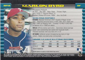 2002 Bowman Draft Picks & Prospects - Chrome #BDP138 Marlon Byrd Back