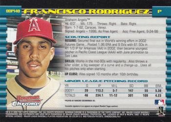 2002 Bowman Draft Picks & Prospects - Chrome #BDP148 Francisco Rodriguez Back