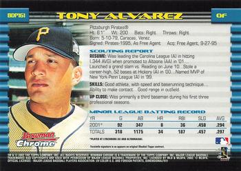 2002 Bowman Draft Picks & Prospects - Chrome #BDP161 Tony Alvarez Back