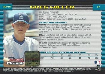 2002 Bowman Draft Picks & Prospects - Chrome #BDP171 Greg Miller Back