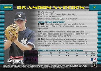 2002 Bowman Draft Picks & Prospects - Chrome #BDP172 Brandon Weeden Back