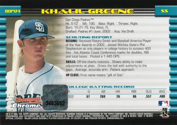 2002 Bowman Draft Picks & Prospects - Chrome #BDP174 Khalil Greene Back