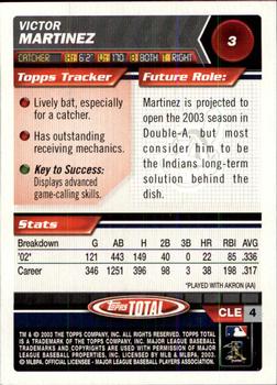 2003 Topps Total - Silver #3 Victor Martinez Back