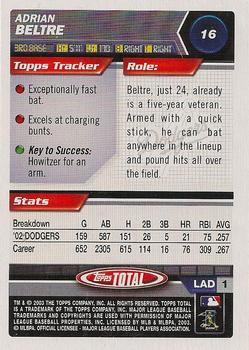 2003 Topps Total - Silver #16 Adrian Beltre Back