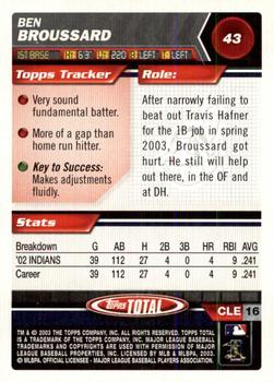 2003 Topps Total - Silver #43 Ben Broussard Back