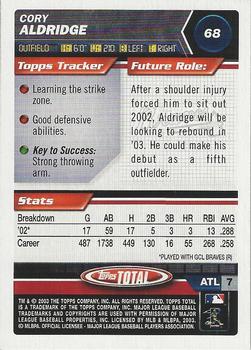 2003 Topps Total - Silver #68 Cory Aldridge Back