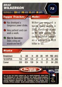 2003 Topps Total - Silver #72 Brad Wilkerson Back