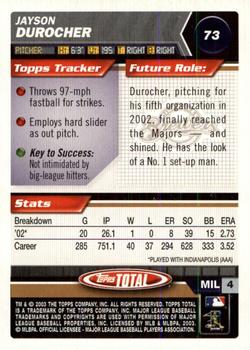 2003 Topps Total - Silver #73 Jayson Durocher Back
