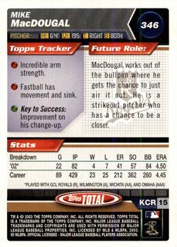 2003 Topps Total - Silver #346 Mike MacDougal Back