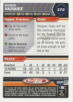 2003 Topps Total - Silver #370 Ramon Vazquez Back
