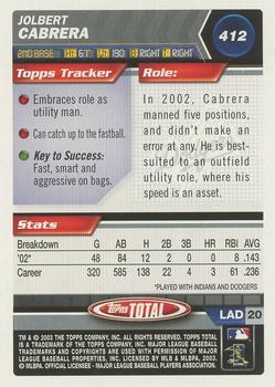 2003 Topps Total - Silver #412 Jolbert Cabrera Back