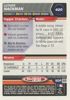 2003 Topps Total - Silver #420 Luther Hackman Back
