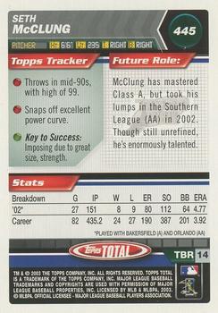 2003 Topps Total - Silver #445 Seth McClung Back