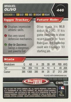2003 Topps Total - Silver #446 Miguel Olivo Back
