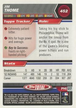 2003 Topps Total - Silver #452 Jim Thome Back
