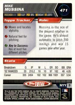 2003 Topps Total - Silver #471 Mike Mussina Back