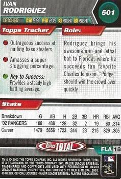 2003 Topps Total - Silver #501 Ivan Rodriguez Back