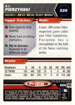 2003 Topps Total - Silver #528 A.J. Pierzynski Back